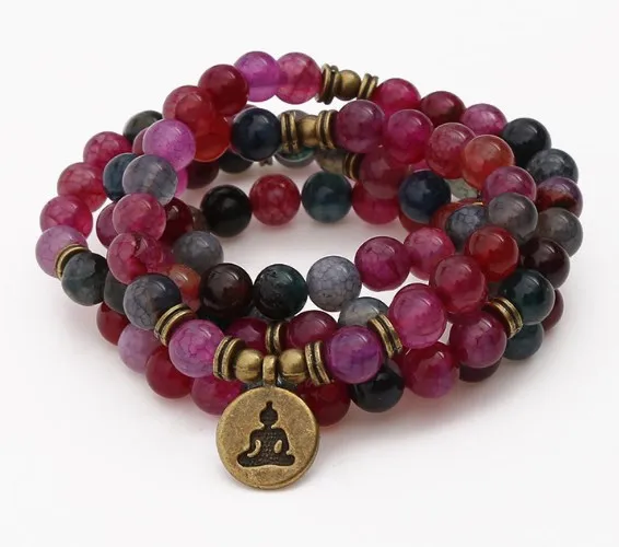 red 108 beads 8mm elastic adjustable Lotus life tree Buddha OM eye Chakra Reiki agate Onyx Yoga Bracelet necklace oklk3
