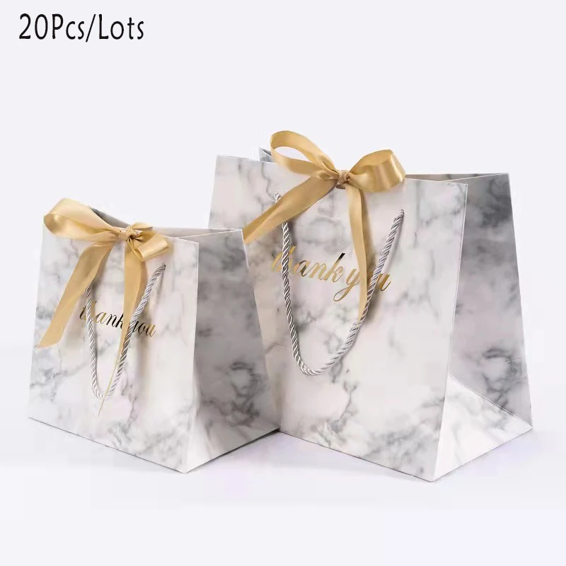 

New 20Pcs Wedding Favours High Quality Birthday Christmas Marble Gift Bag Box Grey Color Birthday Party Paper Packaging Bag