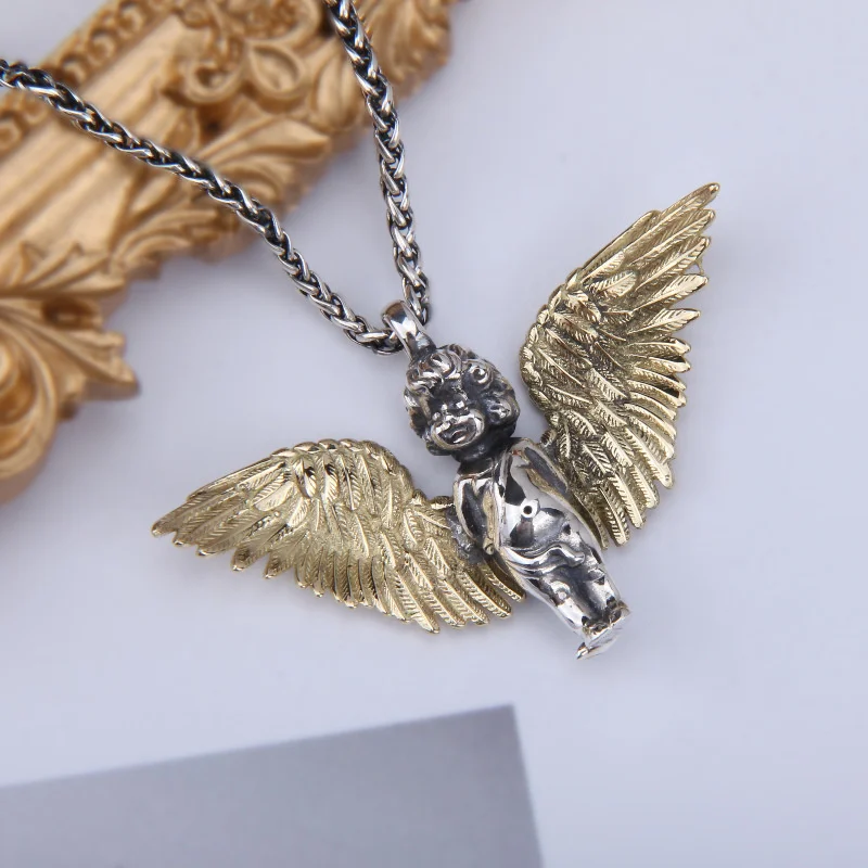 S925 Sterling Silver Charms Pendants for Men Women Retro Emboss Wings Little Angel God of Lover New Fashion Jewelry Wholesale