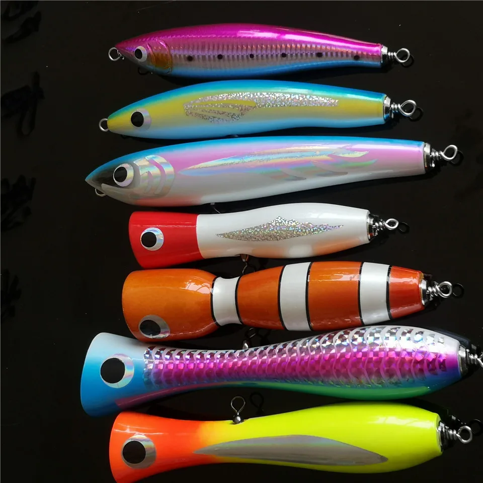 Swolfy 2PCS/LOT Big Topwater Wooden Popper 60g/120 GT Surface Popping Lure Deep Sea Boat Fishing Bait