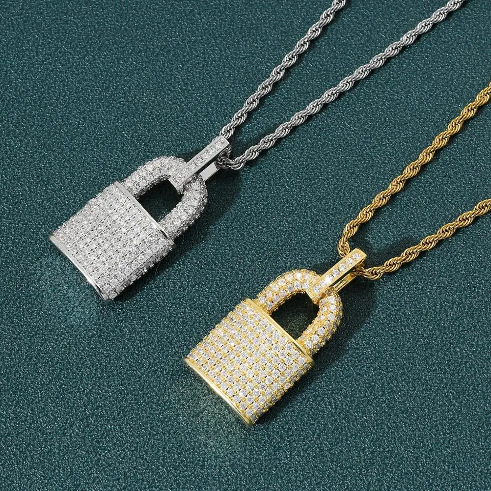 Anztilam HIP HOP Bling Iced Out Lock Pendants Necklace Paved Zircon Stone Long Link Chain Necklace For Man Women Jewelry Gift