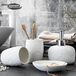 Ceramic Bathroom Accessories Set Lotion Bottle Hand Sanitizer Bottle Mouth Cup Soap Dish Household Daily Hotel Bathroom Supplies