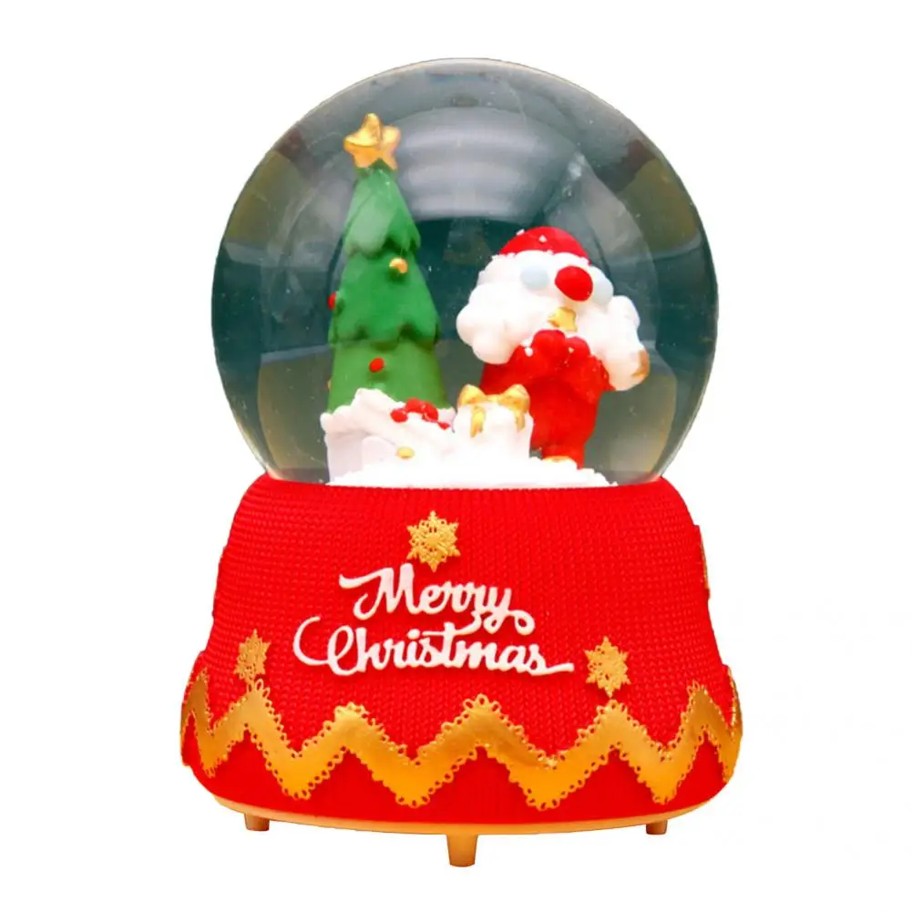 Eco-friendly 3D Cartoon Christmas Music Box Ornament with Colorful Lighting Rotating Design Snow Globe Ornament