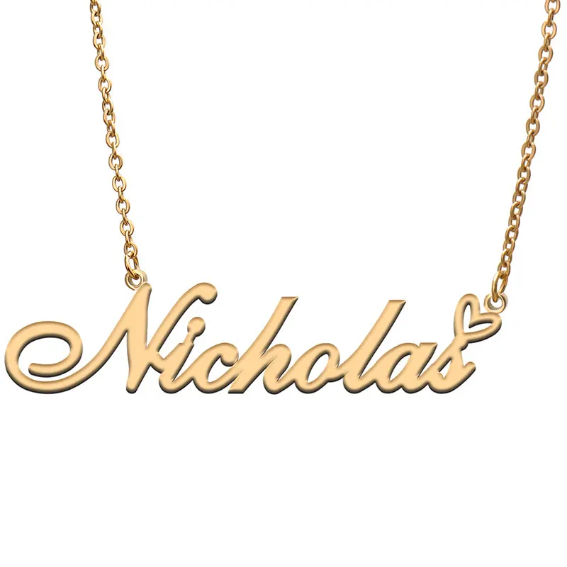 

Nicholas Name with Heart Necklace for Women Stainless Steel Jewelry Nameplate Pendant Femme Mother Child Girls Gift