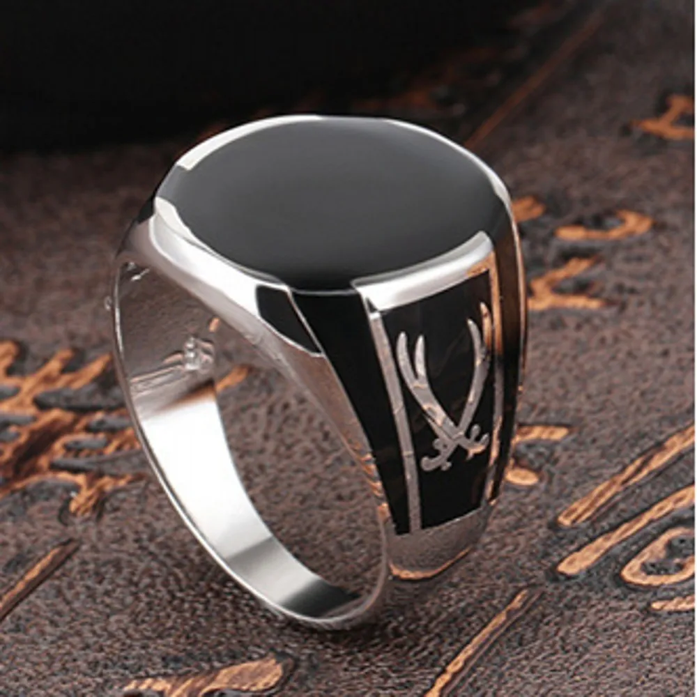 BOCAI New 100% Solid Real S925 Pure Silver Men Ring Black High Quality Crystal Glue Fashion  Couple Gift