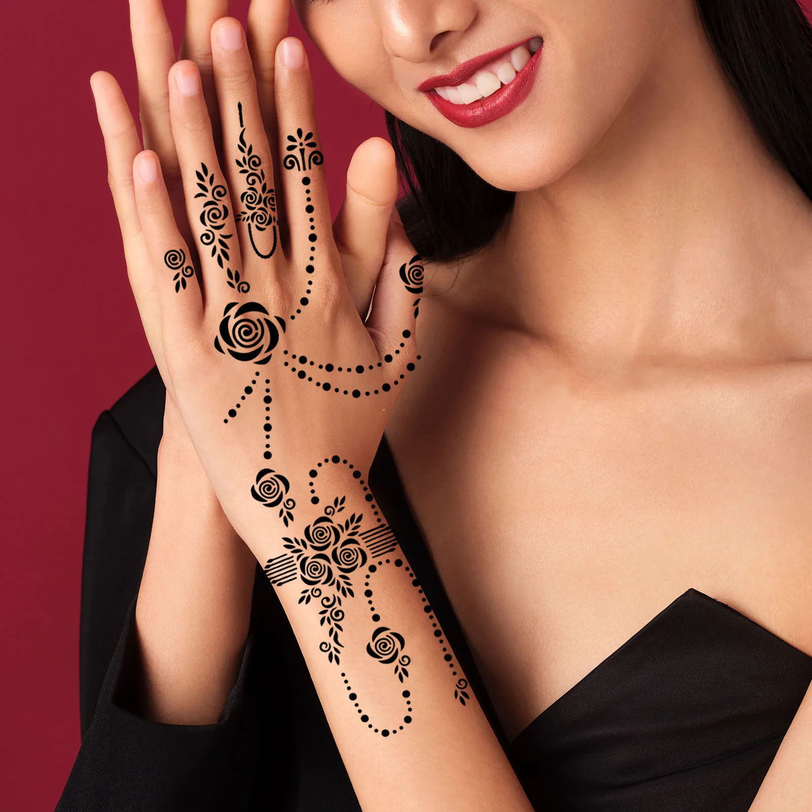 12 stücke Große Henna Hand Tattoo Schablonen Blume Glitter Airbrush Mehndi Indische Henna Tattoo Vorlagen Schablone Für Körper Malerei