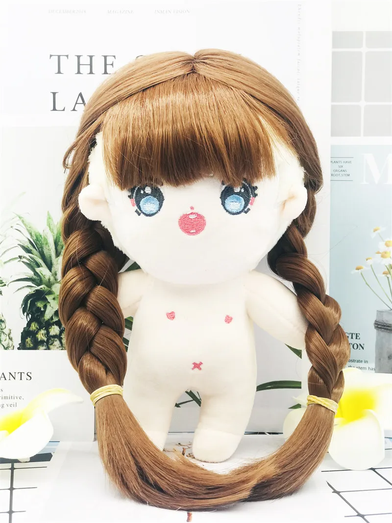 

20CM Plush Doll hair double ponytail hair golden brown twist braid wig can make a variety of hairstyles DIY 20CM idol doll wig