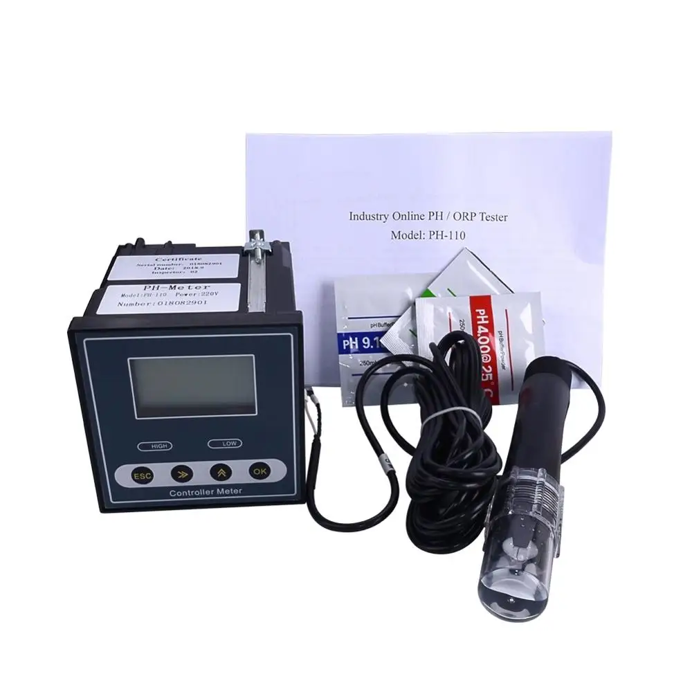 Online Industrial PH Controller ORP Meter Monitor Digital 0.02pH 1mV Upper Lower Limit Control Alarm pH Tester