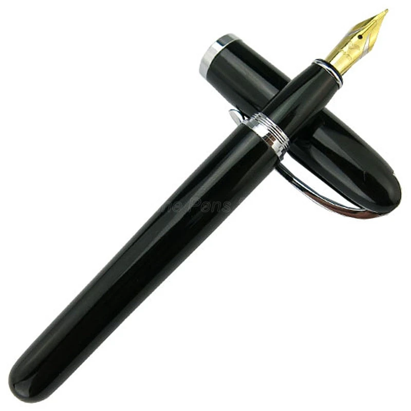 Baoer Fashion Fountain Pen Black Barrel With Silver Clip Iridium Medium Nib Unique Design For Business Writing Pen