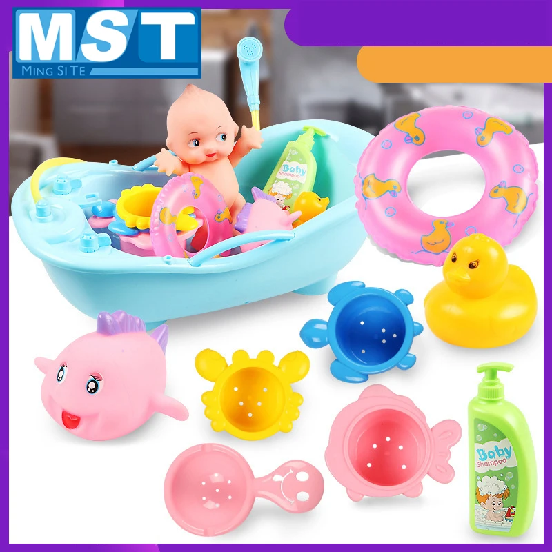 

Baby Bathtime Doll Bath Set Kids Shower Water Tub Bathtub Games Interactive Pretend Play Toys Educational Best Gift For Children