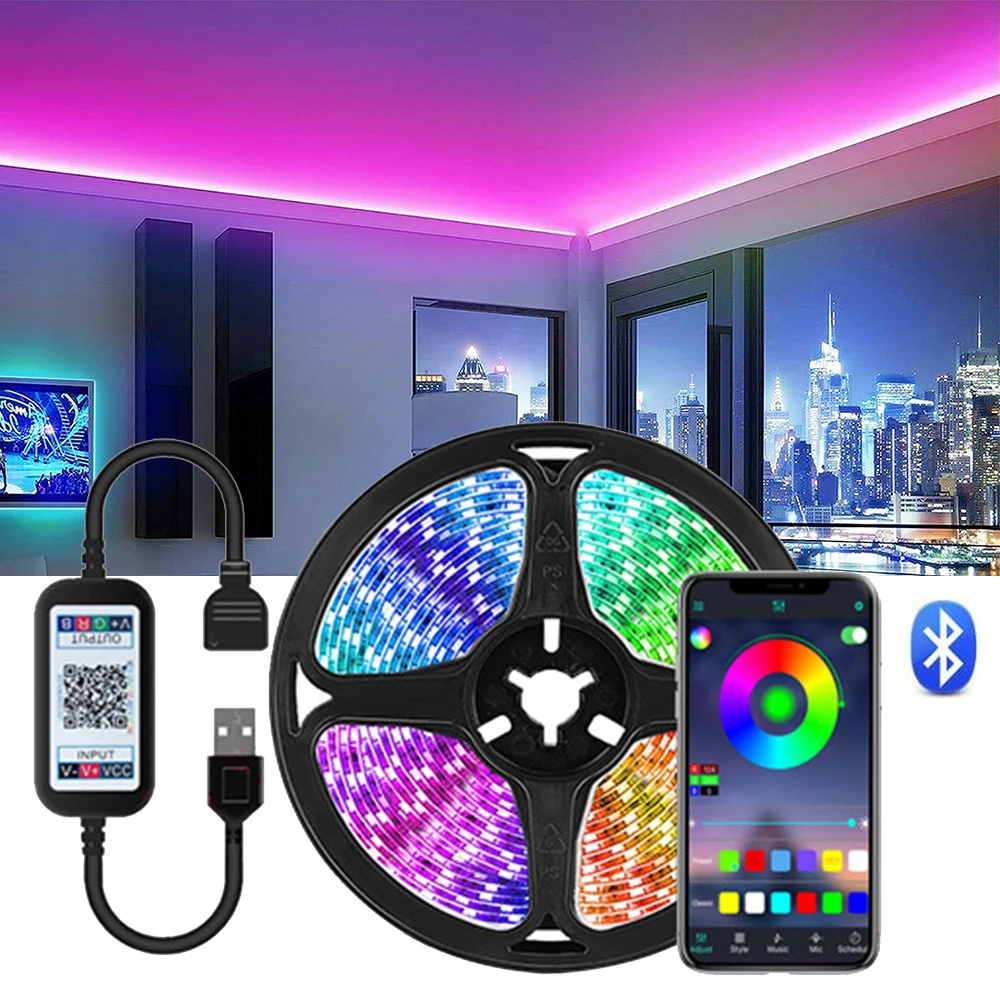 

USB LED Strip Lights RGB 5050 30LEDs/m Bluetooth APP Control Waterproof Flexible Diode Tape TV Desktop Screen BackLight DC 5V