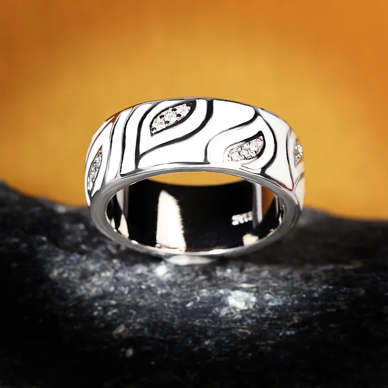 925 Silver White Leaves Sparkling CZ Jewelry Ring Set Fine Jewelry Handmade Enamel Jewelry for Women