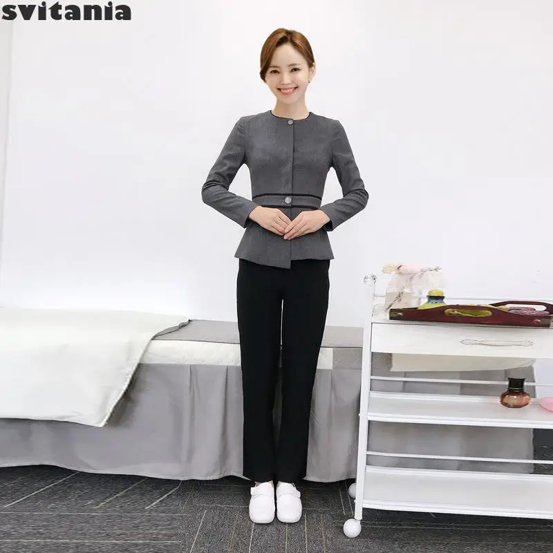 

Svitania Women Long Sleeve Beautician Working Suit Massage Salon Nail Beauty Uniform Hotel Work Unifrom