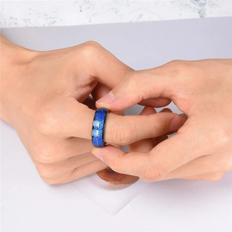 8mm Blue Fashion Men Rings Tungsten Carbide Ring Inlay Arrow Engagement Wedding Band Men Jewelry Accessories