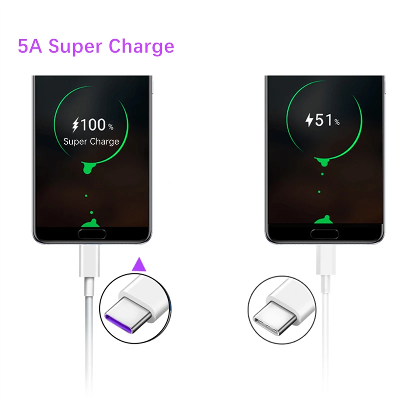 5A Type-C USB Super Fast Charging Cable for Huawei P50 P40 P30 P20 Mate 50 40 30 20 Nova 8 9 10 Honor 80 70 60 50 V40 V30 20 V20