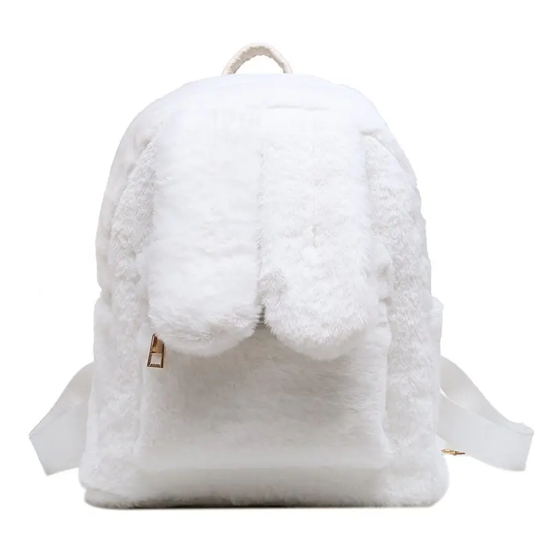 Rabbit Ears Plush Mini Backpack Women 2021 New Fluffy Bag Solid Faux Fur Shoulders Bag Kawaii Furry Backpacks For Teen Girls Sac