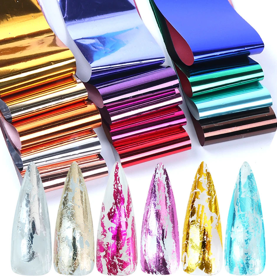 14PC/Set Holographic Metallic Nail Foils Sticker Mirror Laser Effect Starry Paper Slider Manicure Decoration Accessories GL996-1