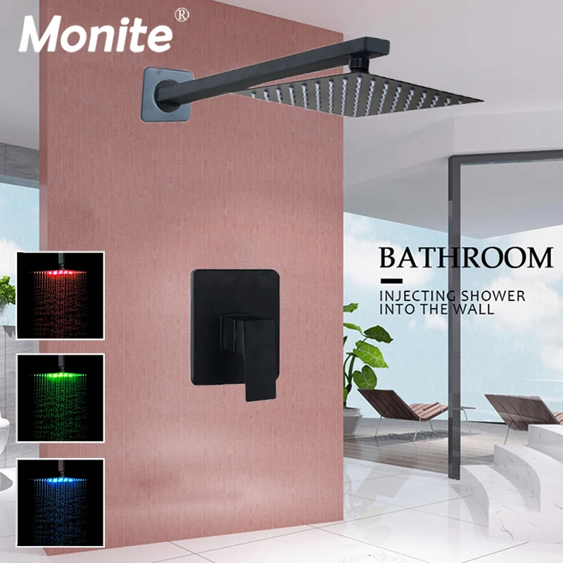 Monite 8/16 Inch Matte Treo Tường & Ceilling Gắn Lượng Mưa Phòng Tắm Sen Vòi Vuông Ultrl Mỏng Tắm máy Trộn Bộ