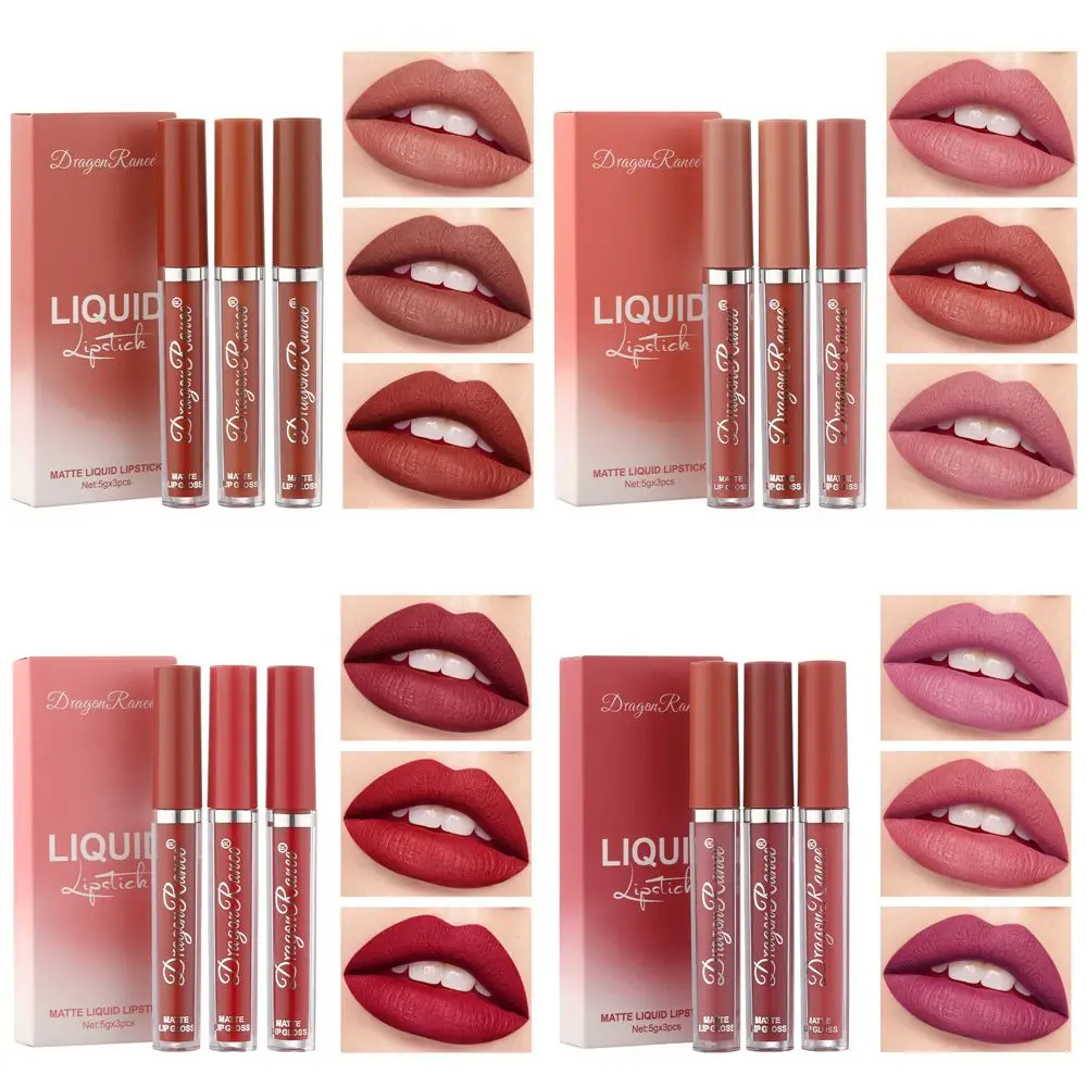 3PCS Fashion Cosmetics Long-Lasting Matte Lipstick Lip Gloss Velvet Lip Glaze Makeup Tools