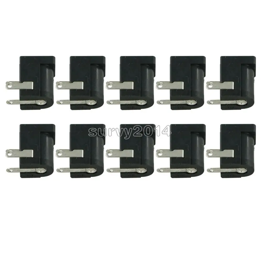10Pcs 5.5X2.1มม.DC-005สีดำปลั๊ก DC Power Jack DC Supply Barrel-Type มุมขวา PCB Mount Terminal