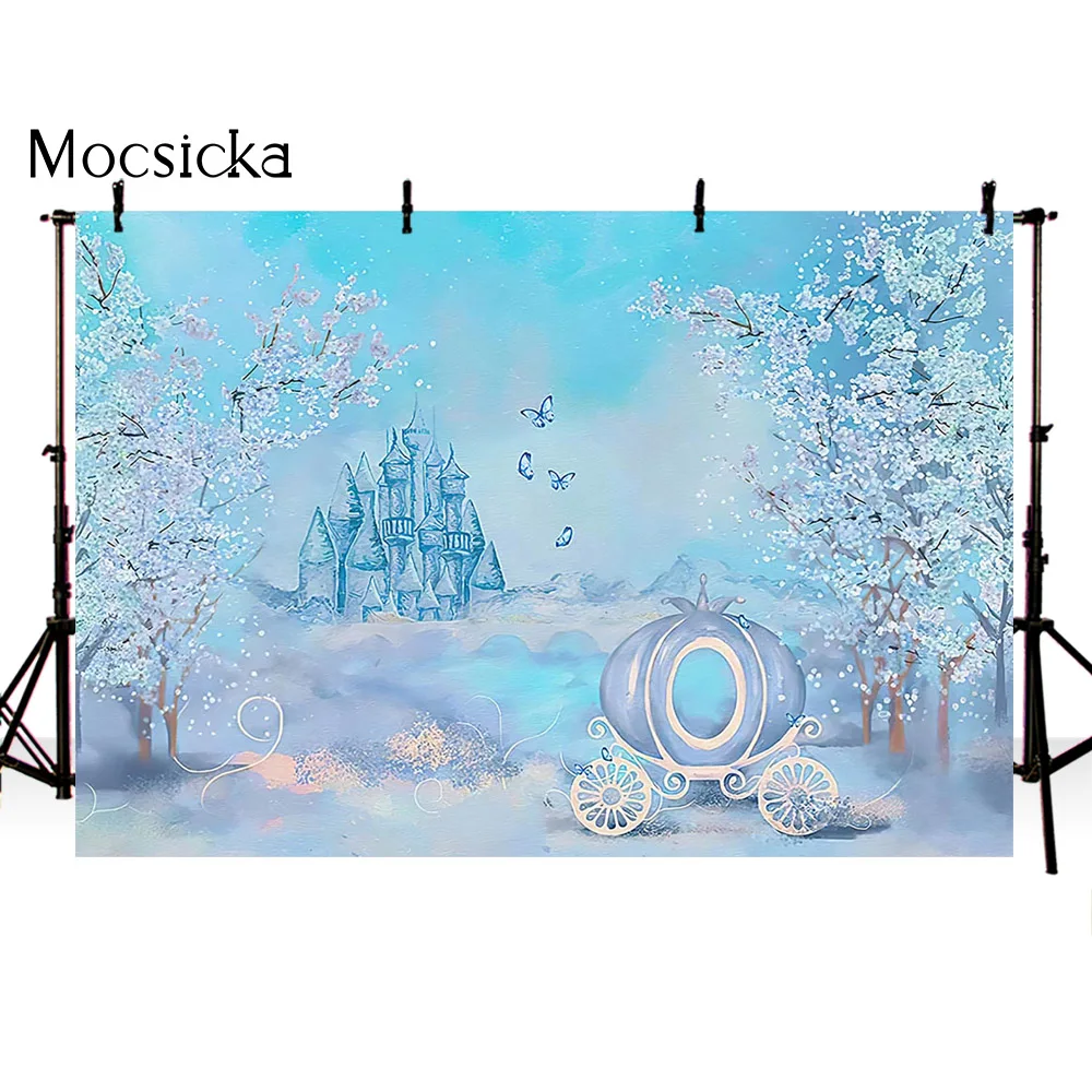 Dreamy Carriage Backdrop Fairy Tale Castle Birthday Photo Background Props Newborn Children Cake Smash Baby Shower Party Decor