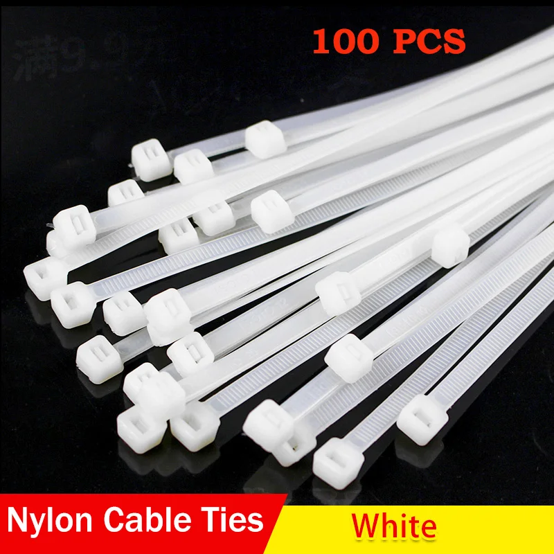 100 PCS Self-locking  nylon cable tie  white plastic tie fastening ring cable zip wraps strap nylon cable tie 8x500mm