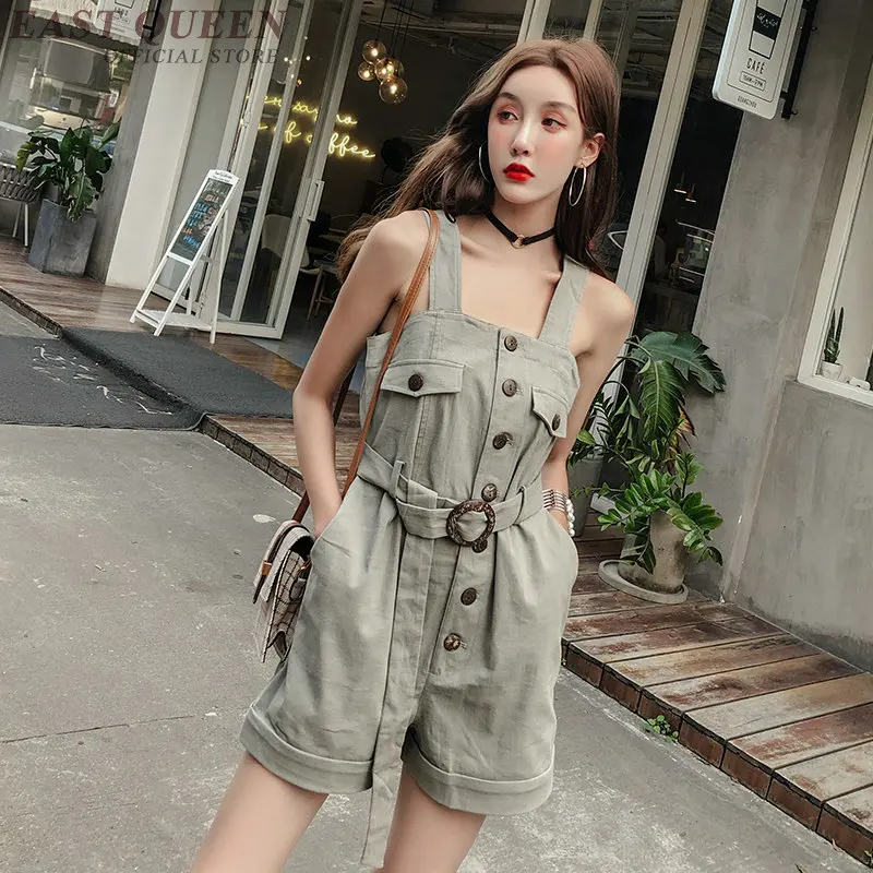 Wanita Dungarees Celana Pendek Musim Panas Jumpsuit Tombol Belt Overall Playsuits Saku Baju Wanita 2019 Celana Kodok untuk Wanita DD2313