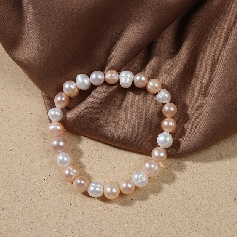 Elegante Natürliche Süßwasser Perle Armbänder für Frauen Weiß Barocke Perle Charme Elastischen Armreif Edlen Schmuck Hochzeit Party 8-9mm