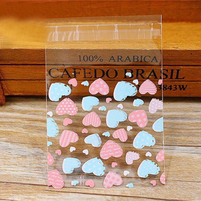 50/100pcs Lovely Heart Plastic Bag Small Self Adhesive Plastic Bag for Package Baking Cake Biscuit Festival Party Supplies 7*7cm