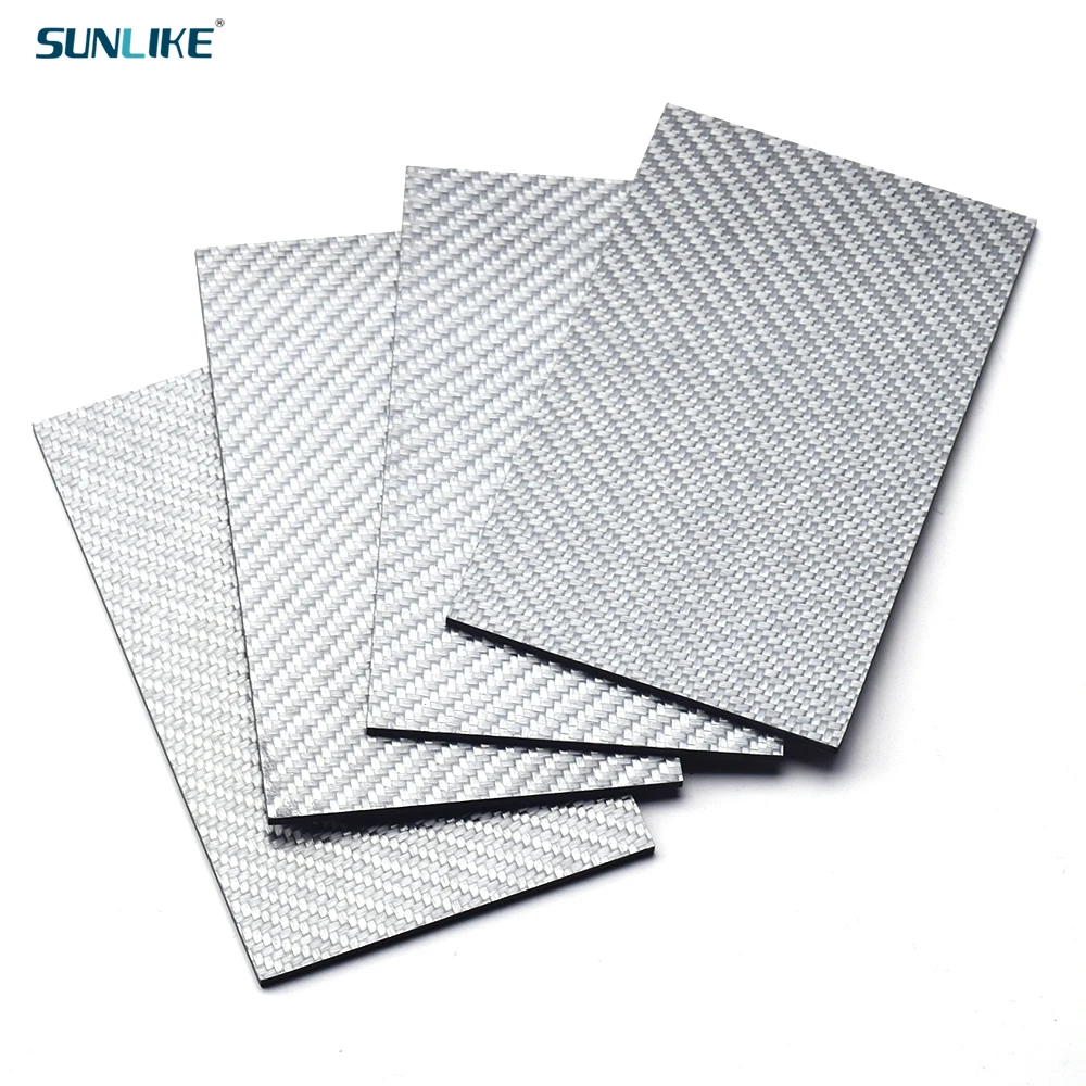 1 Piece Of 195x240mm 3K Color Carbon Fiber Board Panel Silver Twill Weave Pure Carbon Fiber Board Suitable For RC Model Material