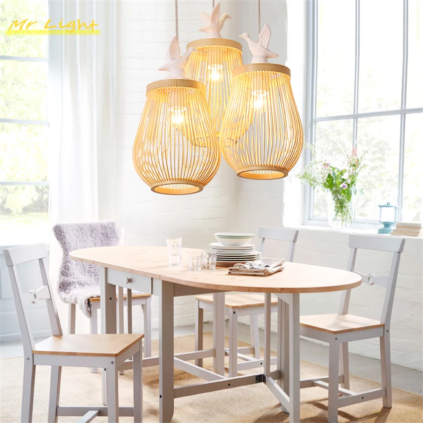 

Chinese Classical Led Pendant Lights Lighting Bamboo Birds Lamp Kitchen Hanging Lamps Living Room Restaurant Decor Pendant Lamp