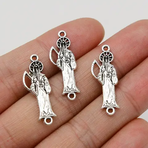 25pcs/Lot 10x28mm Silver Plated Grim Reaper Charms Holy Death Santa Halloween Connector Pendant For Diy Hqd Bulk  Jewelry Making