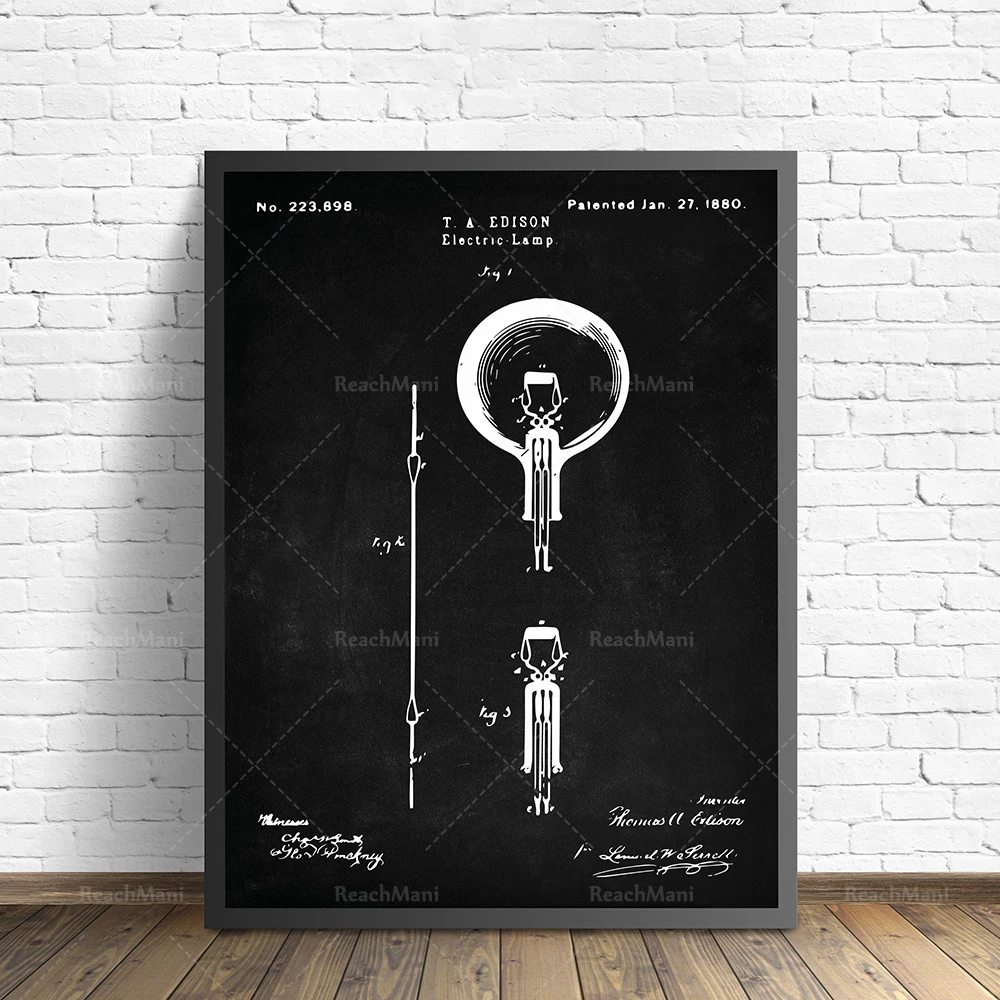 Patent Posters Set of 4,  Electric Lamp, Lamp Patent Poster,Electric Lamps, Wall Decor