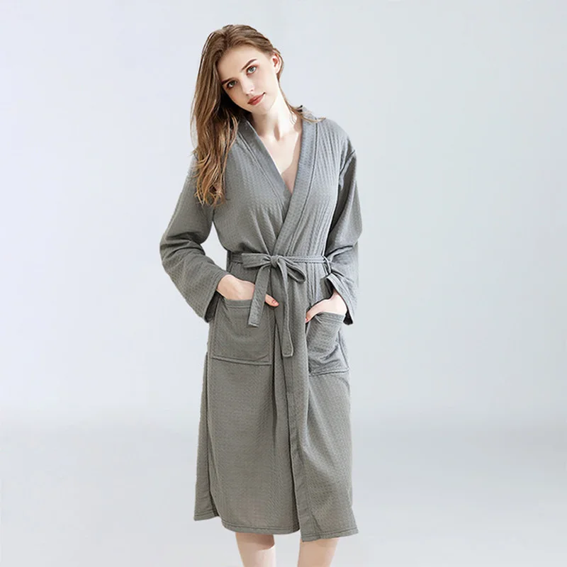Solid Robe 100% Cotton Waffle Robe Women & Men Soft Bath Robe Lovers Casual Nightrobe highly absorbent Sleepwear Loose Homewear