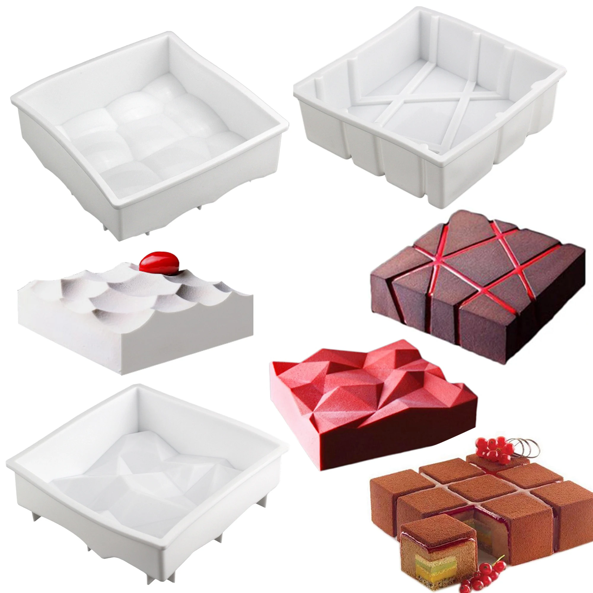 

4 Style Irregular Cube Shaped Silicone Mold DIY Mousse Silicone Cake Mould Muffin Bread Cake Tool For Baking Pastry Mold