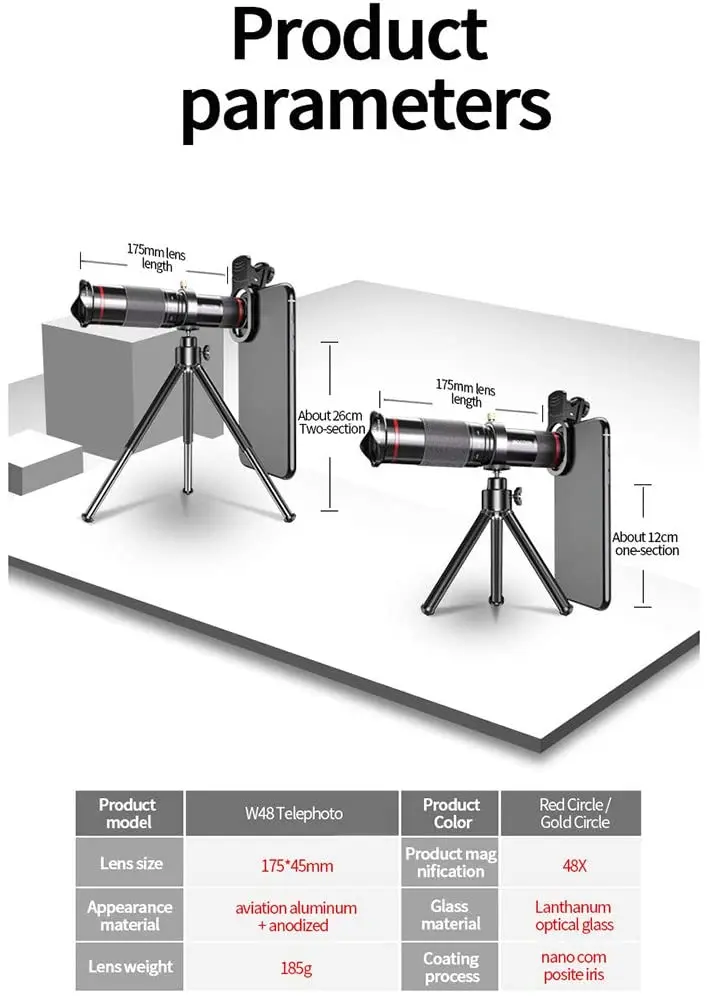 Imagem -03 - Celular Câmera Lens Kit 48x Telescópio Zoom Macro Lente Iphone Samsung Xiaomi Smartphone com Tripé Sports Belt Bag