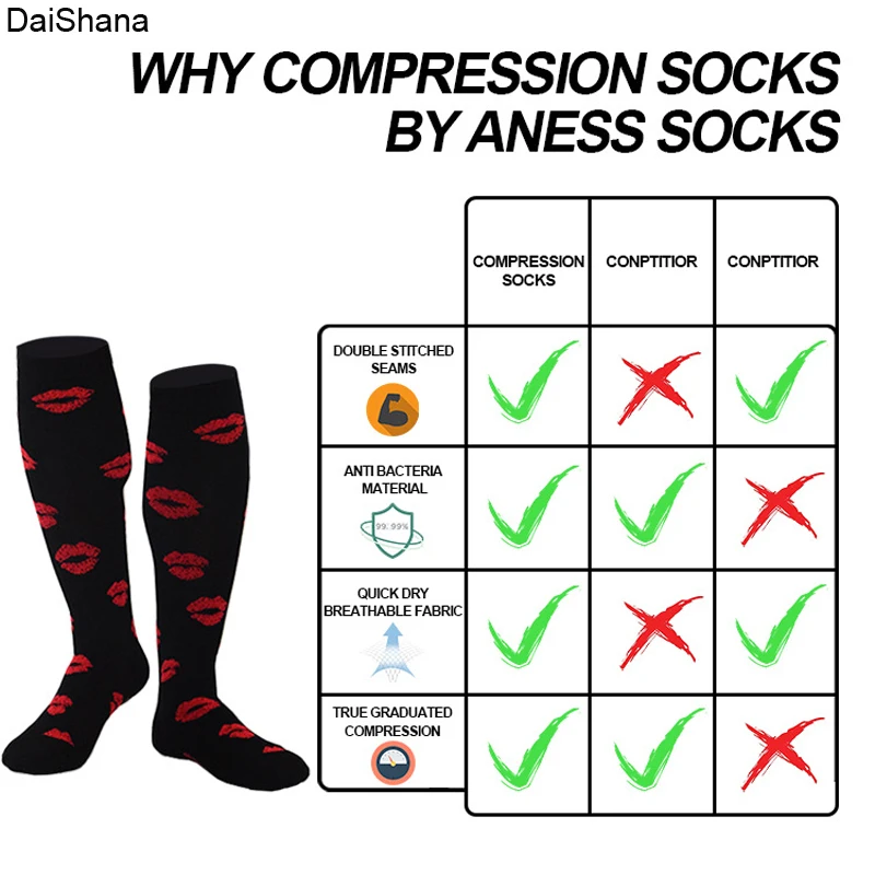 1Pair Compression Socks Fit For Medical Edema Diabetes Varicose Veins Socks Outdoor Men Women Running Hiking Sports Socks