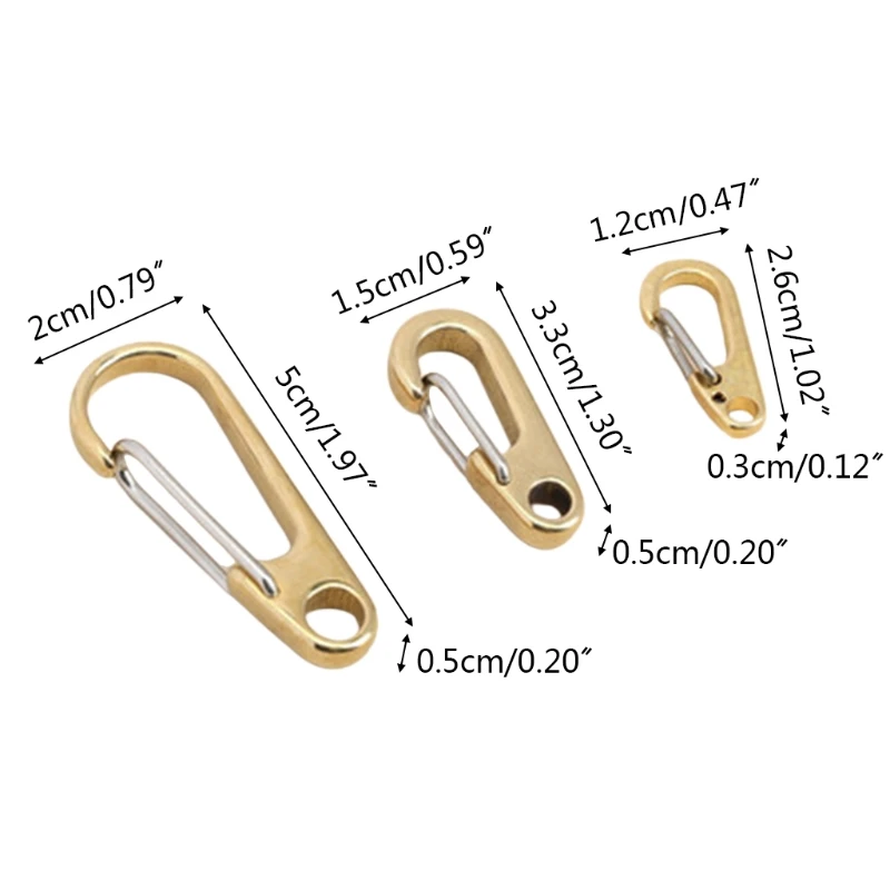 D Ring Shape Pure Brass Carabiners Clips Keychain Hook Spring Snap Loop Indoor Outdoor Tools for Backpack Camping Hiking