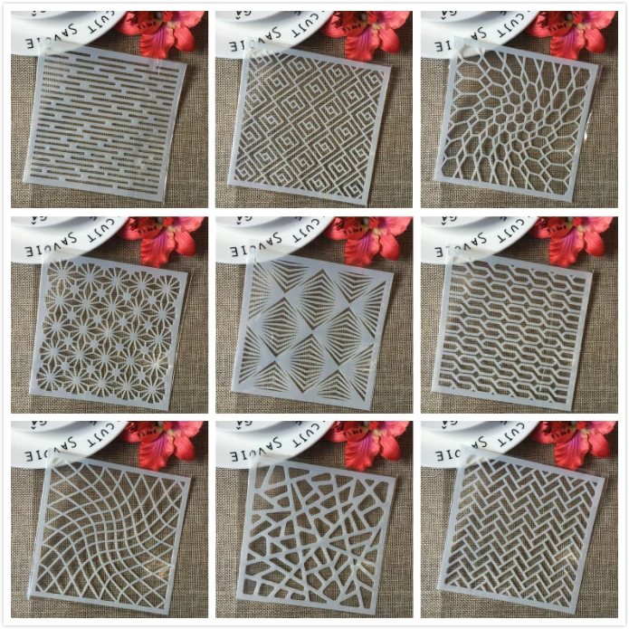 9Pcs/Set 5" Wavy Arrow Line Texture DIY Layering Stencils Painting Scrapbook Coloring Embossing Album Decorative Card Template