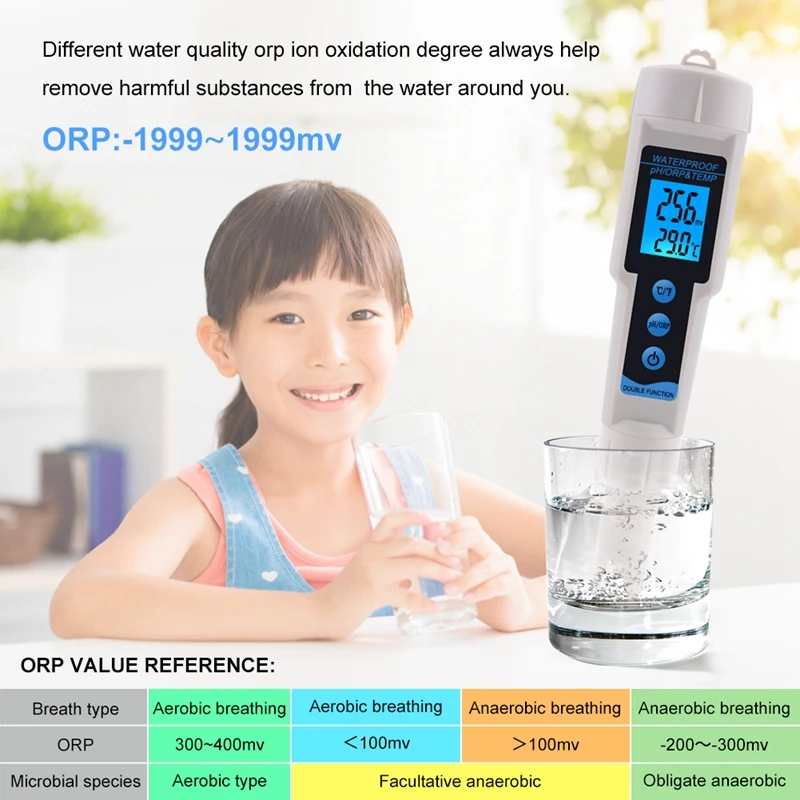 

Portable Waterproof Water Quality Monitor For Pools Drinking Water Aquarium Home Health Digital ORP pH TEMP Meter Probe Detector