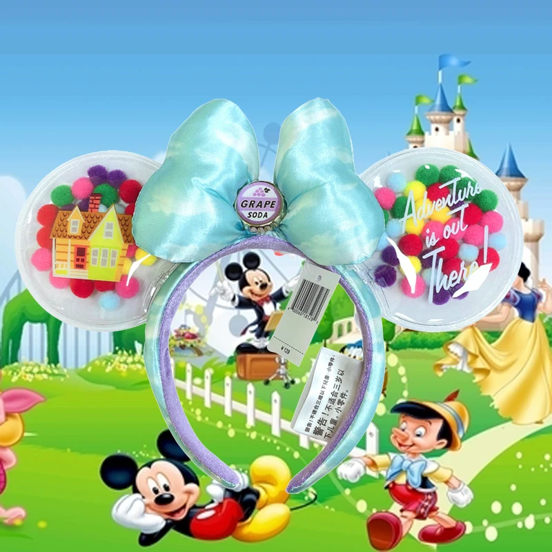 New Disney Mickey Mouse Ears Headband Space mountain Lunar New Year Minnie Bow Pink Sequins Cartoon Anime Headdress Headband Gif