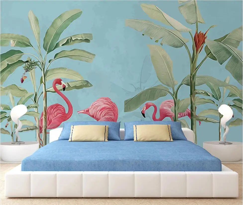 

XUE SU Large custom mural wallpaper Nordic tropical plants flamingo living room TV background wall covering