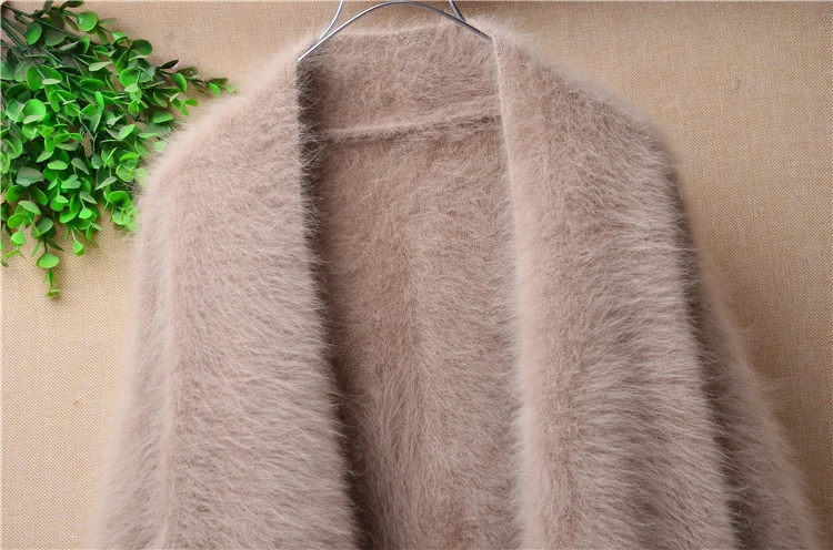 ladies women fashion mink cashmere knitted loose long cardigans mantle angora rabbit hair Fall winter jacket coat sweater pull