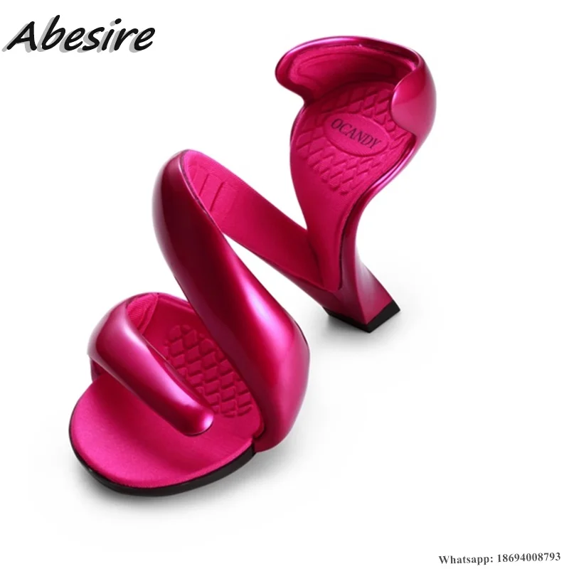 Abesire Summer Pink Sandals Strange Style High Heel Black White Silver Woman Summer Shoes Fashion Lady Sexy Stilettos Big Size