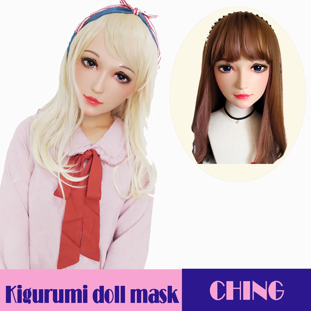 

(CHIING) Женская милая девочка каучуковые полуголовы Kigurumi BJD Маска Косплей японское аниме ролевая маска Лолиты кросс-платье кукольная маска