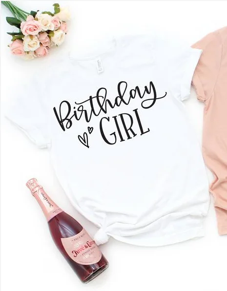 Birthday Girl Squad Shirts Kawaii Fashion Letter Casual Short Sleeve Top Tee Cotton O Neck Lady Tshirt y2k aesthetic Harajuku