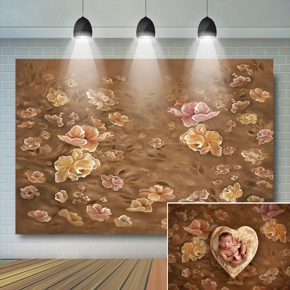 Arrière-plan pour photographie de nouveau-né, fleurs, peinture florale à la main, arrière-plan pour enfants, thème jaune or, Poly fantaisie, Studio Photo