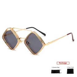 mimiyou SteamPunk Hollow Rhombus Sunglasses Men Retro Alloy Sunglasses Women Fashion Glasses Brand UV400 Eyeglasses Shades