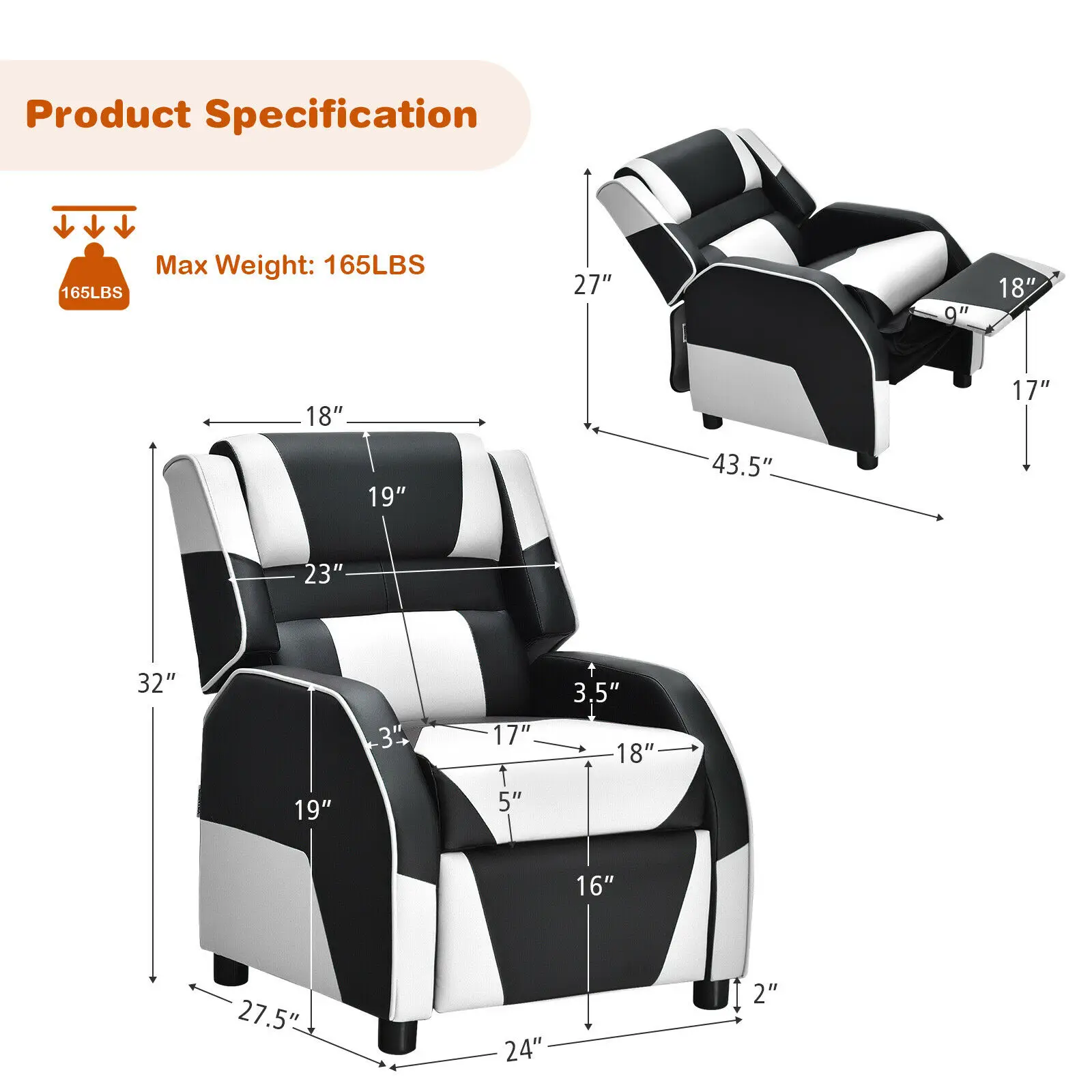 Giantex 키즈 청소년 게임 소파 안락 의자 w/Headrest & Footrest PU 가죽 HW66874