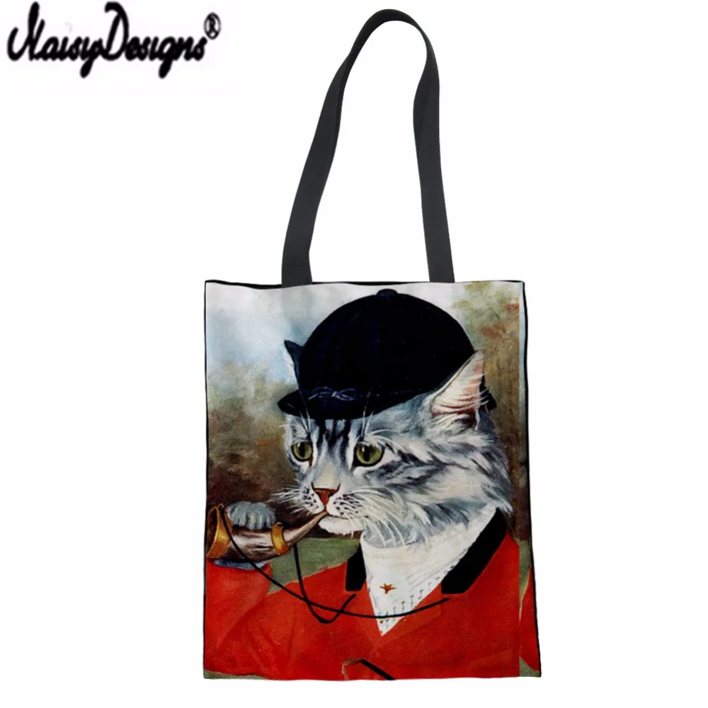 

NOISYDESIGNS Cute Canvas Handbag Bag Oil Cats Pattern Printed Female Large Capacity Shopping Bag Summer Beach Shopper Bag